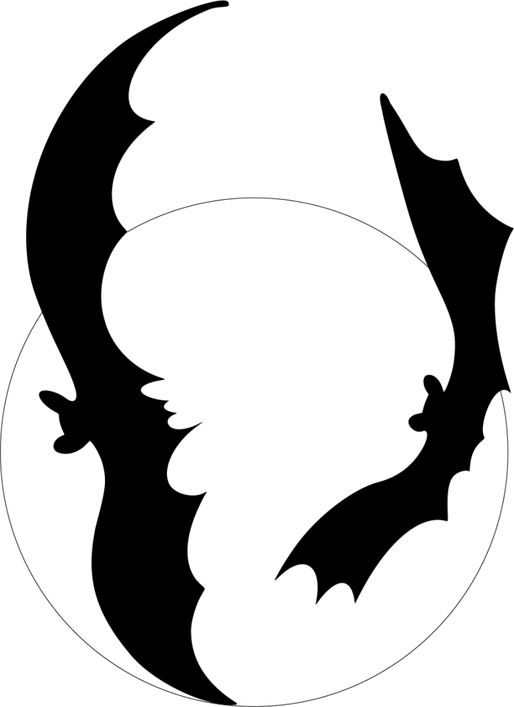 Design with bats silhouetted against a circle
