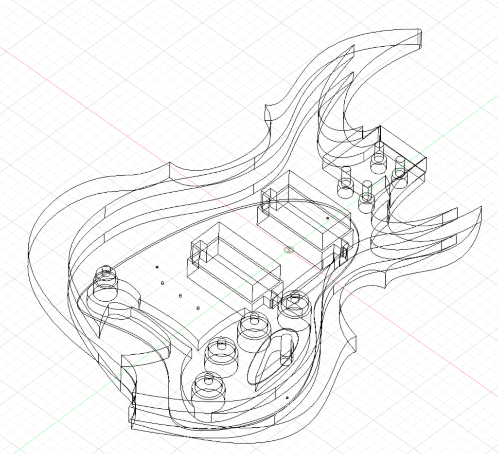 Wireframe cad rendering of guitar